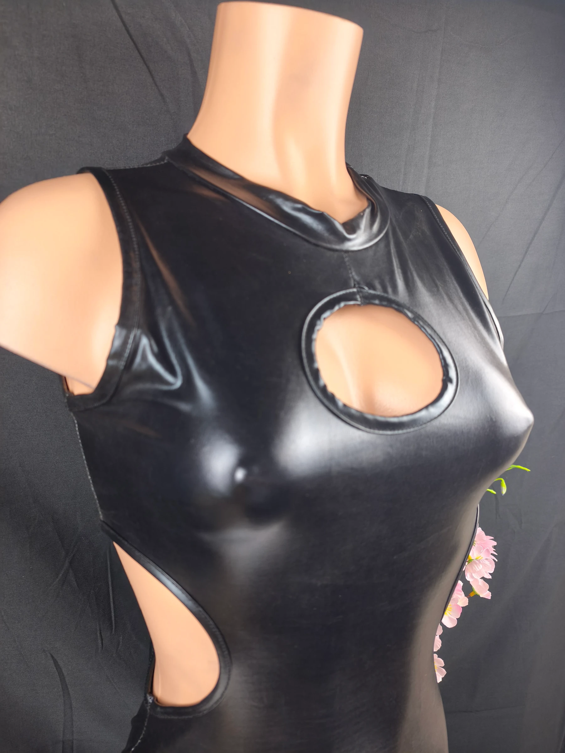 Vestido justo de vinil / couro sintético preto sexy glamour - Tamanho XS/S - 34/36 – photo 6